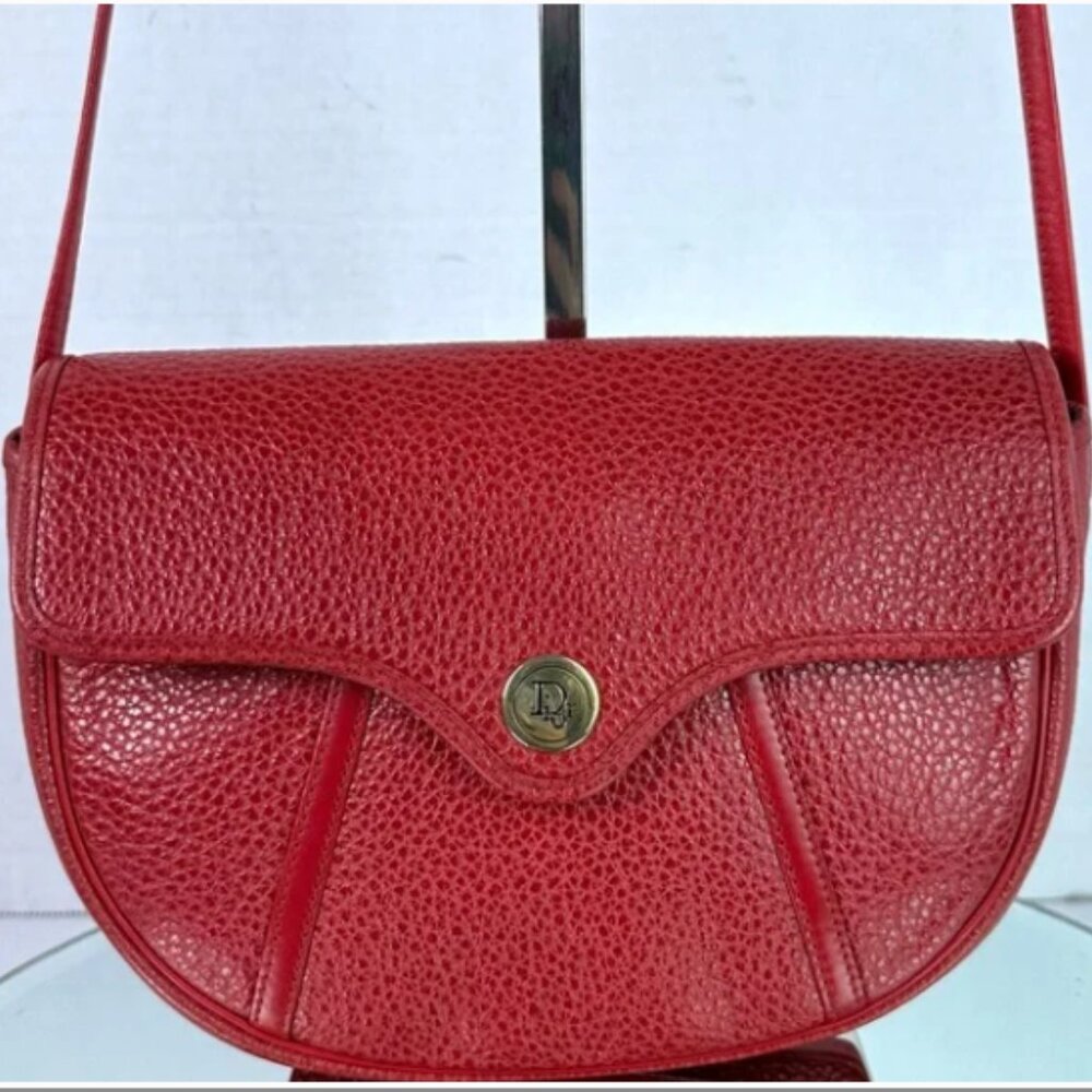 Vintage Red Pebbled Leather Dior Crossbody Bag